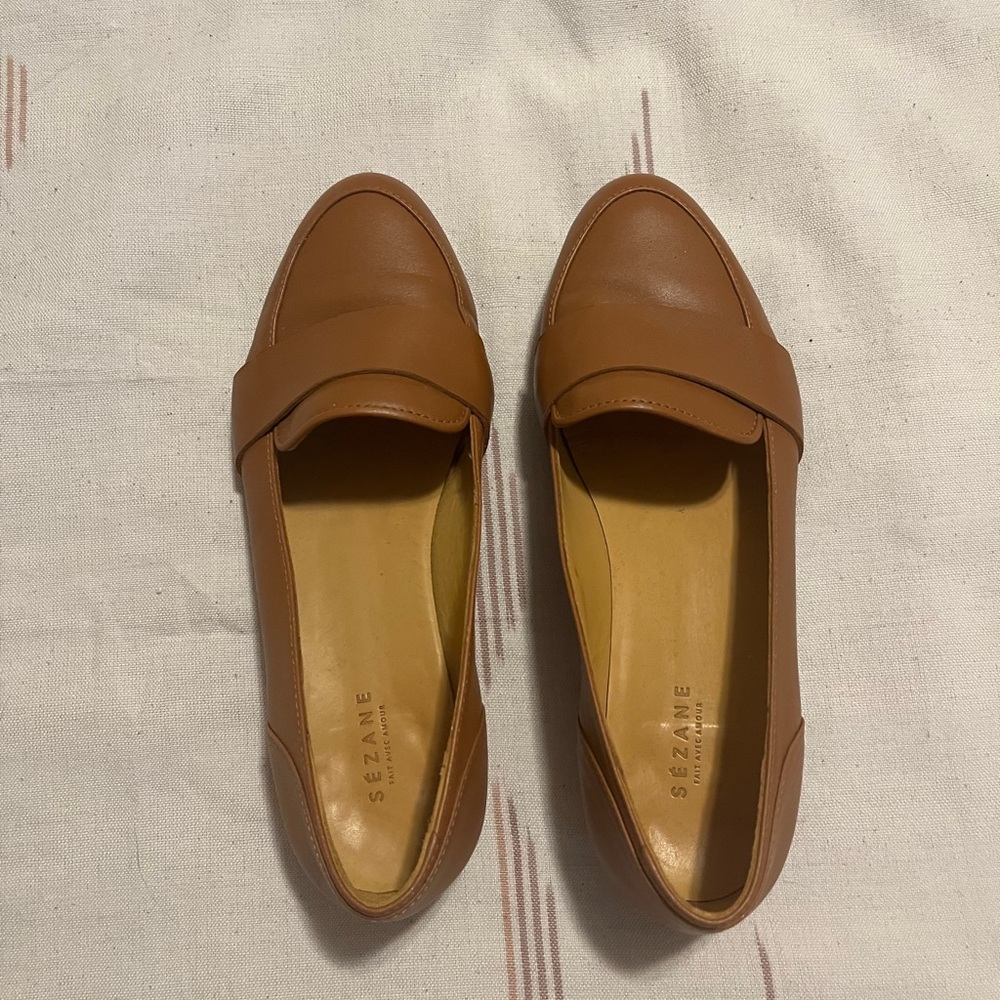 Sezane Camel Mayfair Leather Loafers Size 6